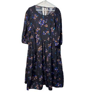 Ava & Viv Oversized Floral Dress Tiered  Puff Sleeve Peasant Cottagecore 1X